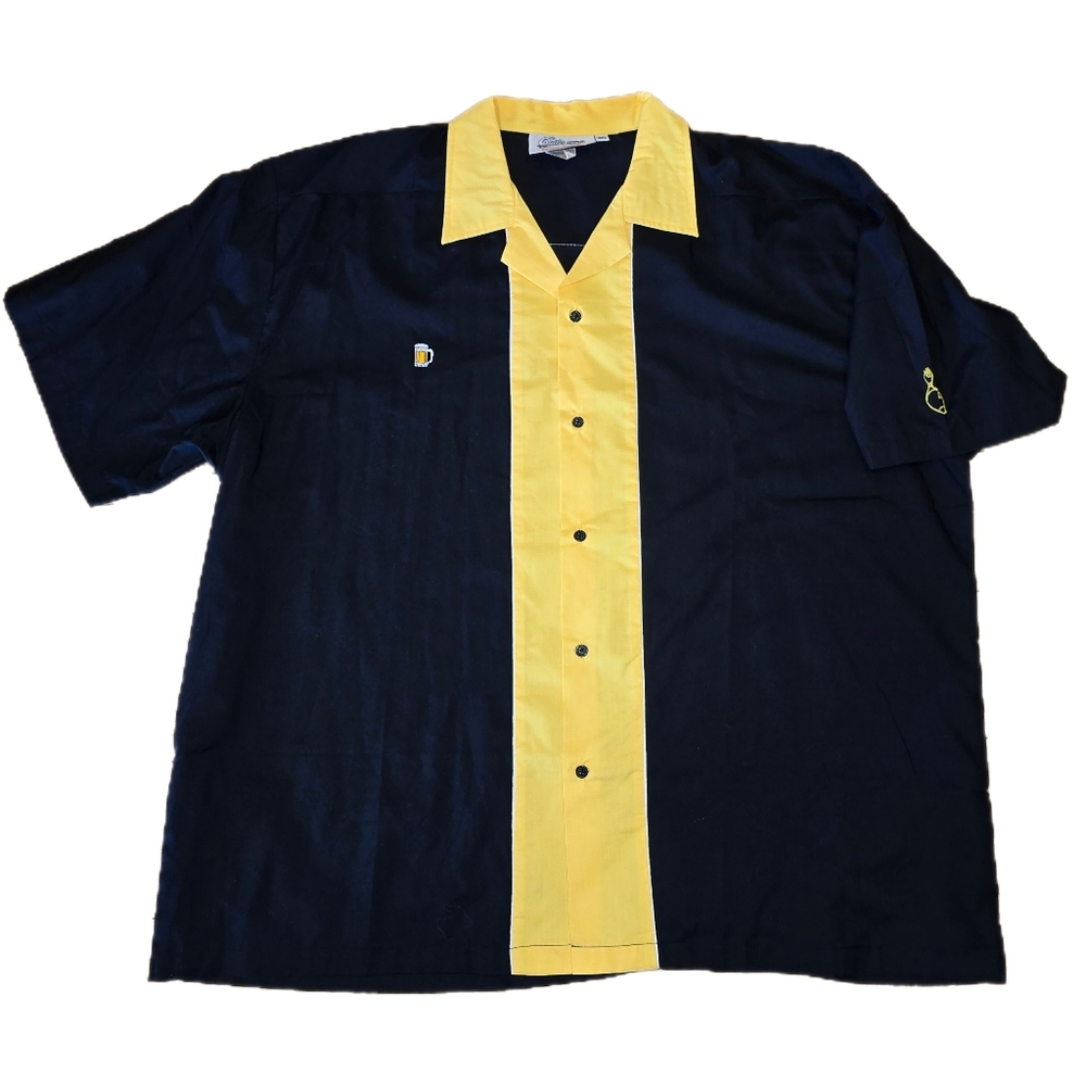 Vtg Bowling Shirt Cruisin USA Black Yellow Embroidered Button Up Mens Sz 3XL